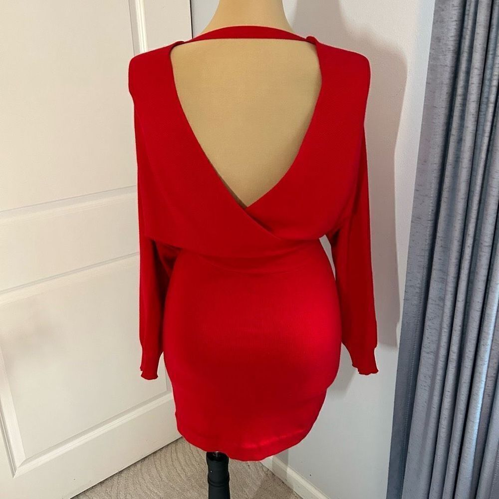 Women’s Red Long Sleeve Mini Wrap Dress - Picture 4 of 8
